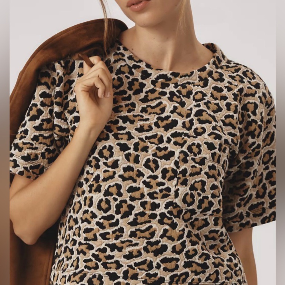 Maeve Knit Boxy Tee Leopard Print Short Sleeve Top
